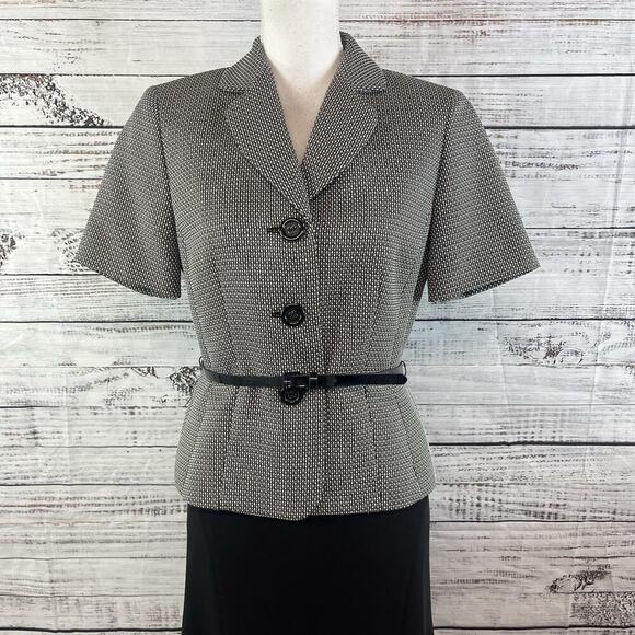 Evan Picone 2pc Blazer Skirt Suit size 6 Black Brown Tweed Career Lawyer - Picture 3 of 16